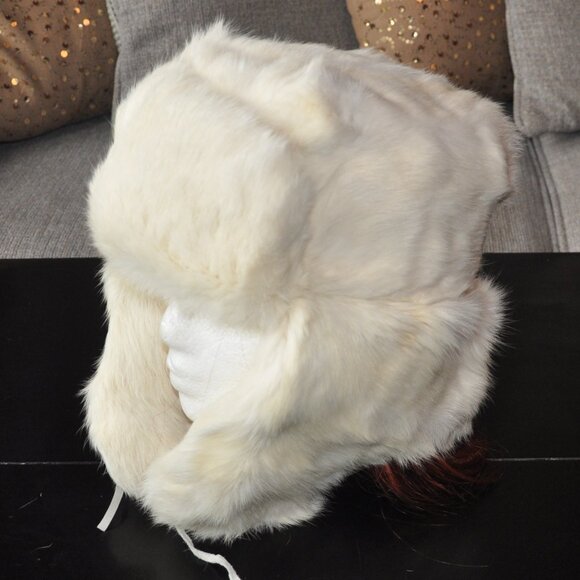Rabbit Fur Ivory Trapper Hat Ear Flap Après Ski SM Unisex - Picture 6 of 11